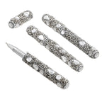 Handcrafted Set of 3 Grey Rhinestone Beaded Pens with Matching Holder Colour - Grey