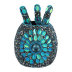 Handcrafted Set of 3 Blue Rhinestone Beaded Pens with Matching Holder Colour - Blue