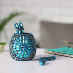 Handcrafted Set of 3 Blue Rhinestone Beaded Pens with Matching Holder Colour - Blue