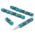 Handcrafted Set of 3 Blue Rhinestone Beaded Pens with Matching Holder Colour - Blue