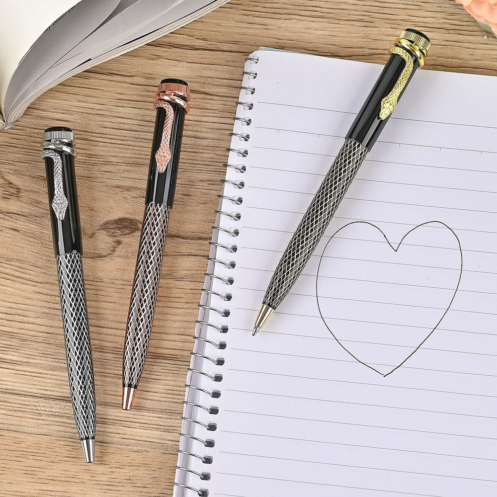 Set of 3 Pens with 3 Blue Replacement Ink - Rose Gold, Gold & Silver