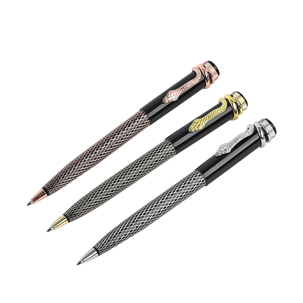 Set of 3 Pens with 3 Blue Replacement Ink - Rose Gold, Gold & Silver