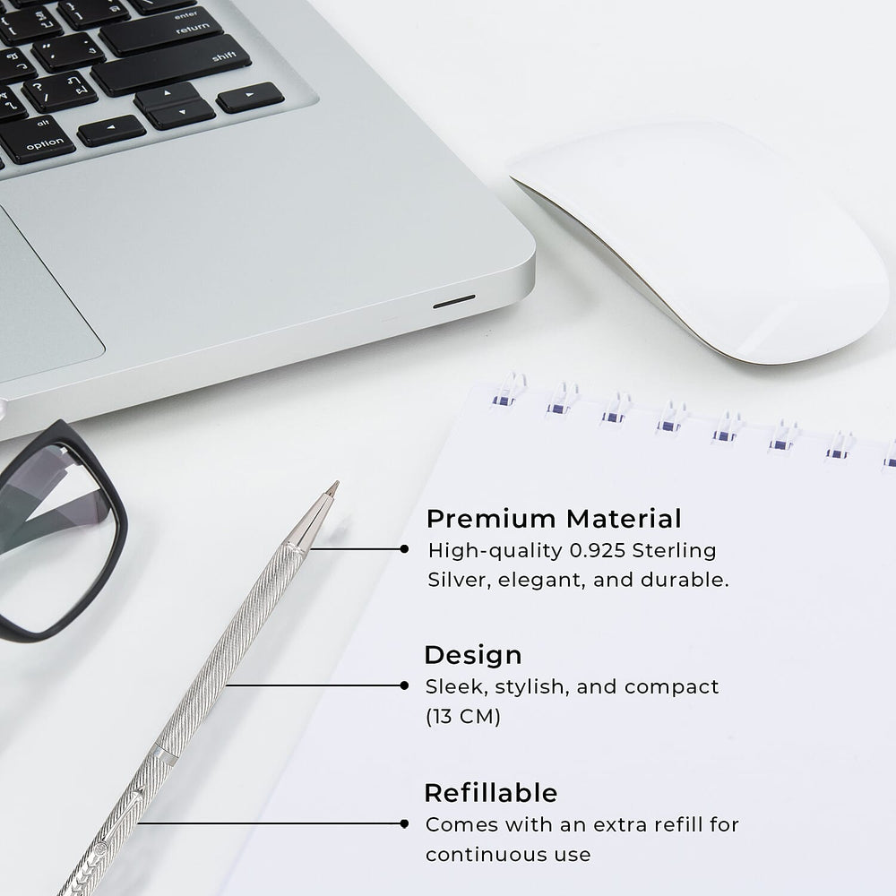Luxury Collection- 925 Sterling Silver  Pen with Moissanite (RD 3MM) - 1 Extra Refill, Silver Wt.12 Gms Approx