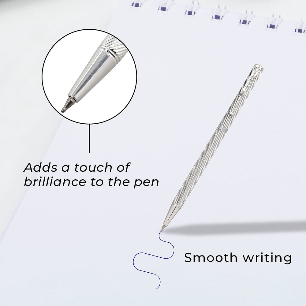 Luxury Collection- 925 Sterling Silver  Pen with Moissanite (RD 3MM) - 1 Extra Refill, Silver Wt.12 Gms Approx