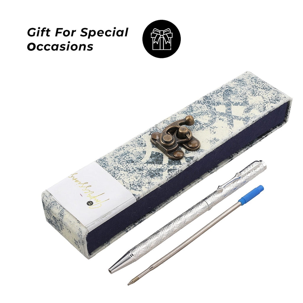925 Sterling Silver Pen with Moissanite (RD 3MM) - 1 Extra Refill, Silver Wt.12 Gms Approx