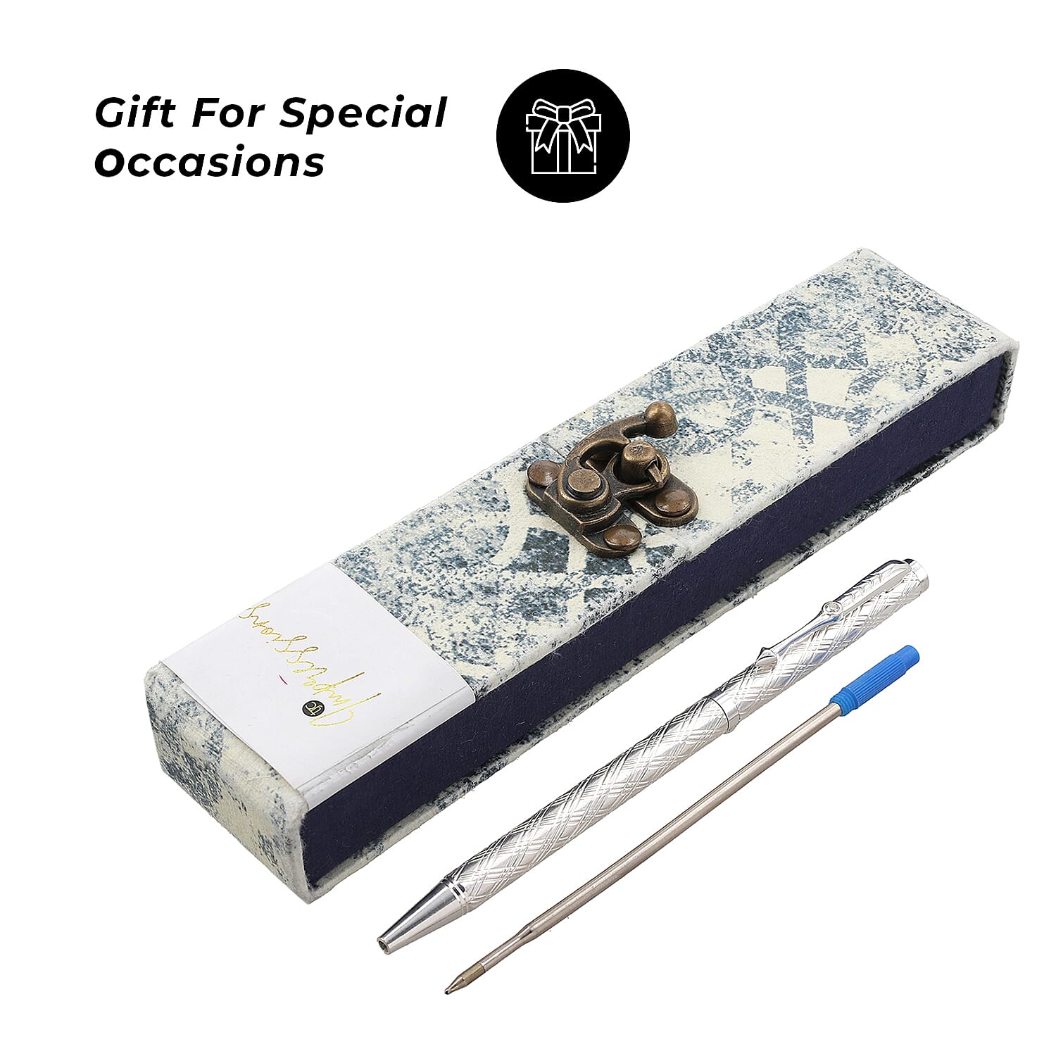 925 Sterling Silver Pen with Moissanite (RD 3MM) - 1 Extra Refill, Silver Wt.12 Gms Approx
