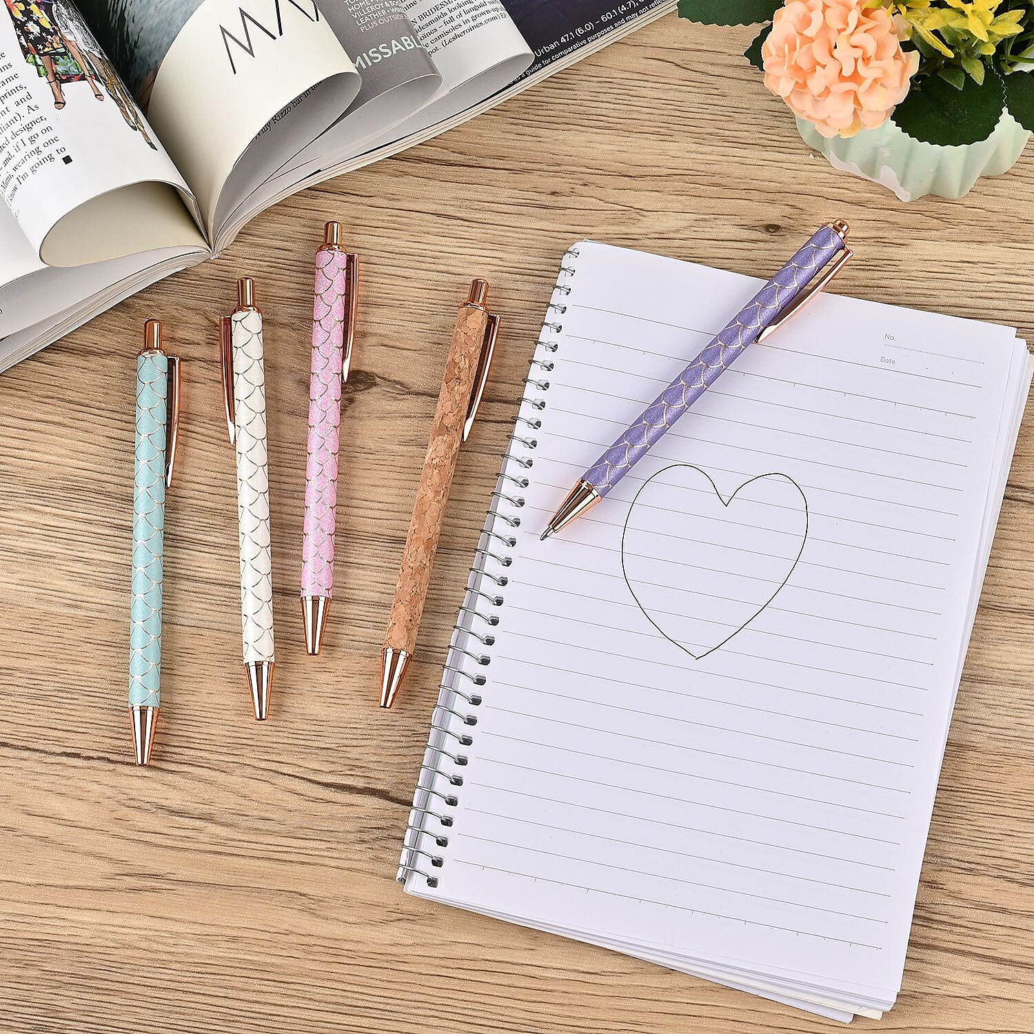 Set of 5 Pens with 5 Blue Replacement Ink