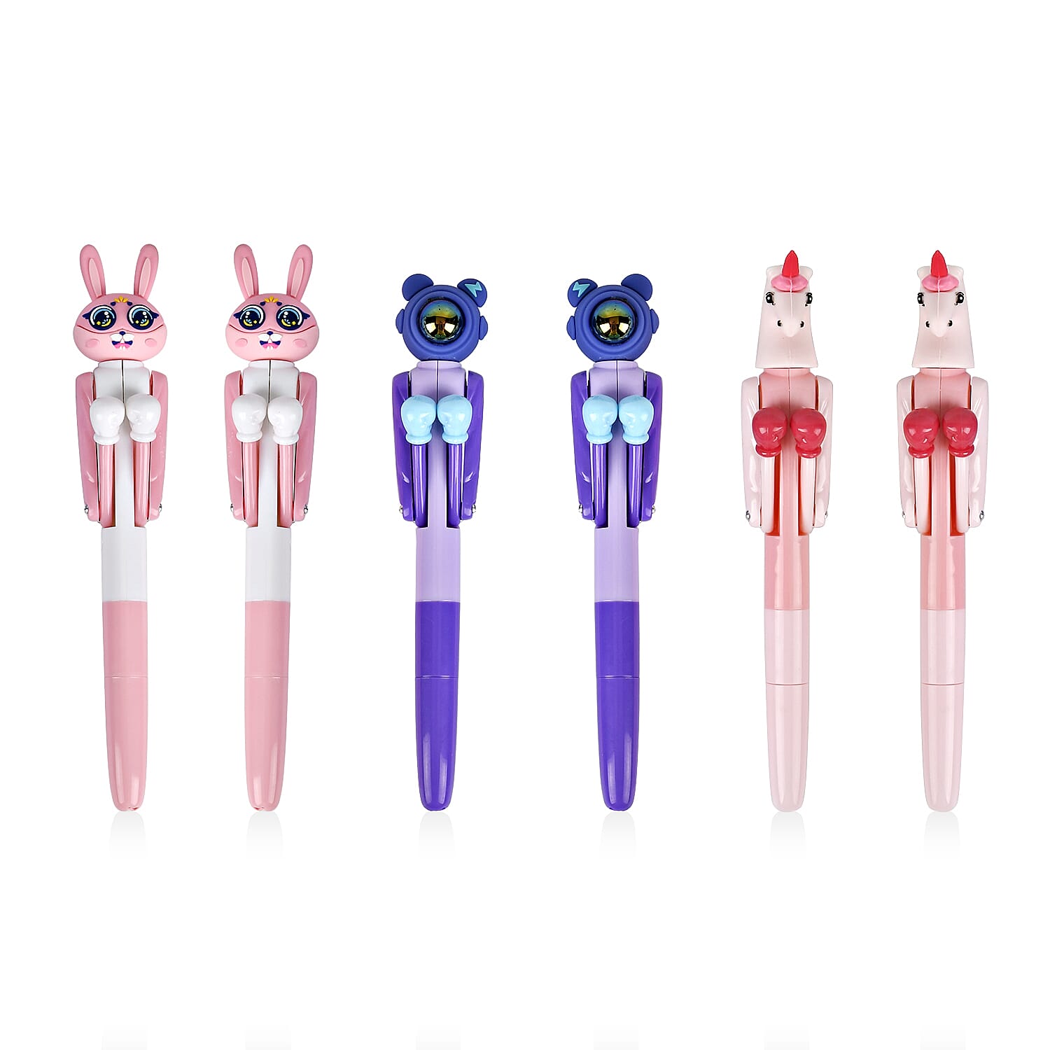 Set of 6 Boxing Pens (2x Astronaut, 2x Rabbit, 2x Unicorn) - Multi