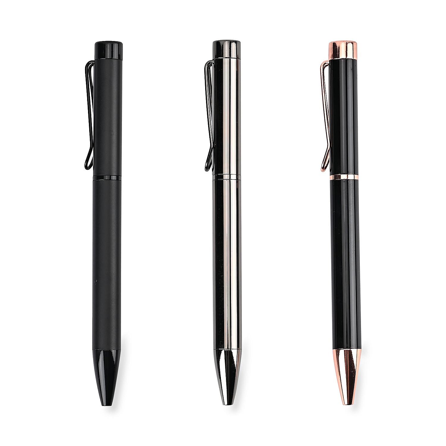 Set of 3 Pieces Black Ballpoint Pen - Black & Grey
