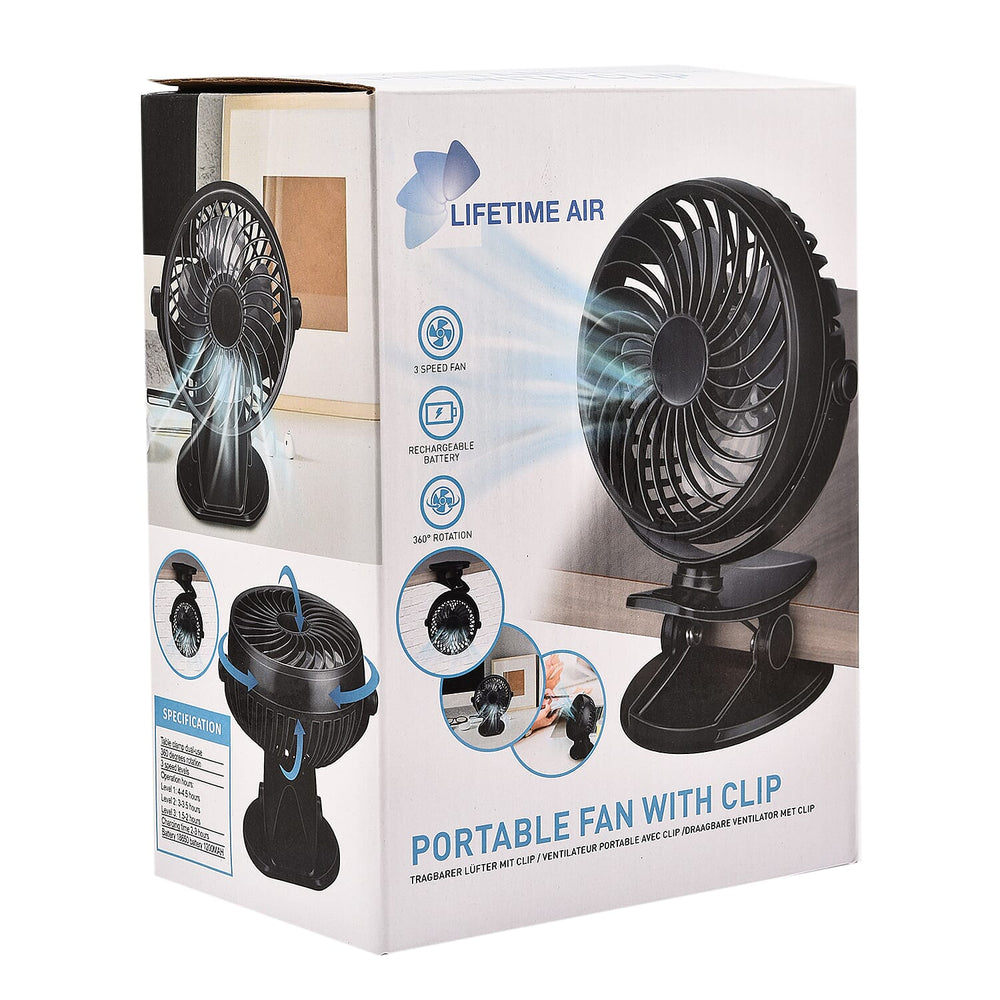 Personal Portable Desk Top and Clip on Fan Fully Rotatable and Rechargeable, Charging Cable Included