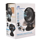 Personal Portable Desk Top and Clip on Fan Fully Rotatable and Rechargeable, Charging Cable Included