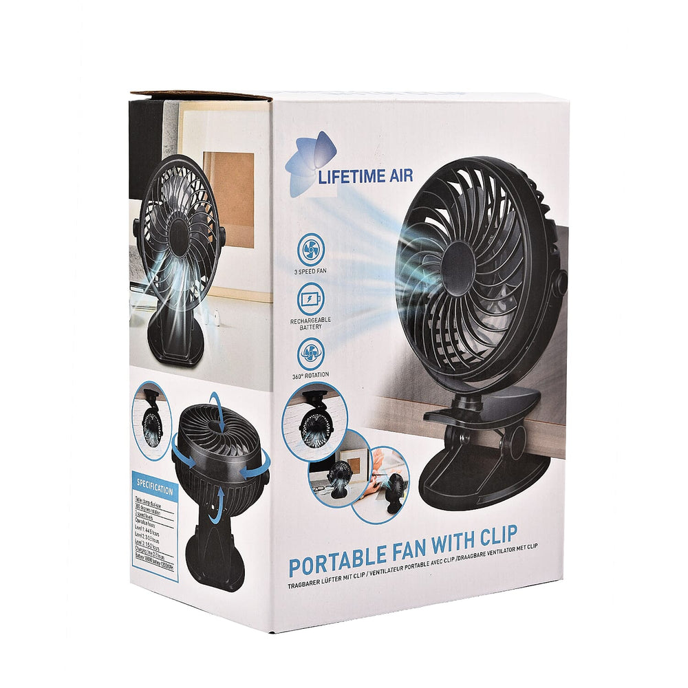 Personal Portable Desk Top and Clip on Fan Fully Rotatable and Rechargeable, Charging Cable Included