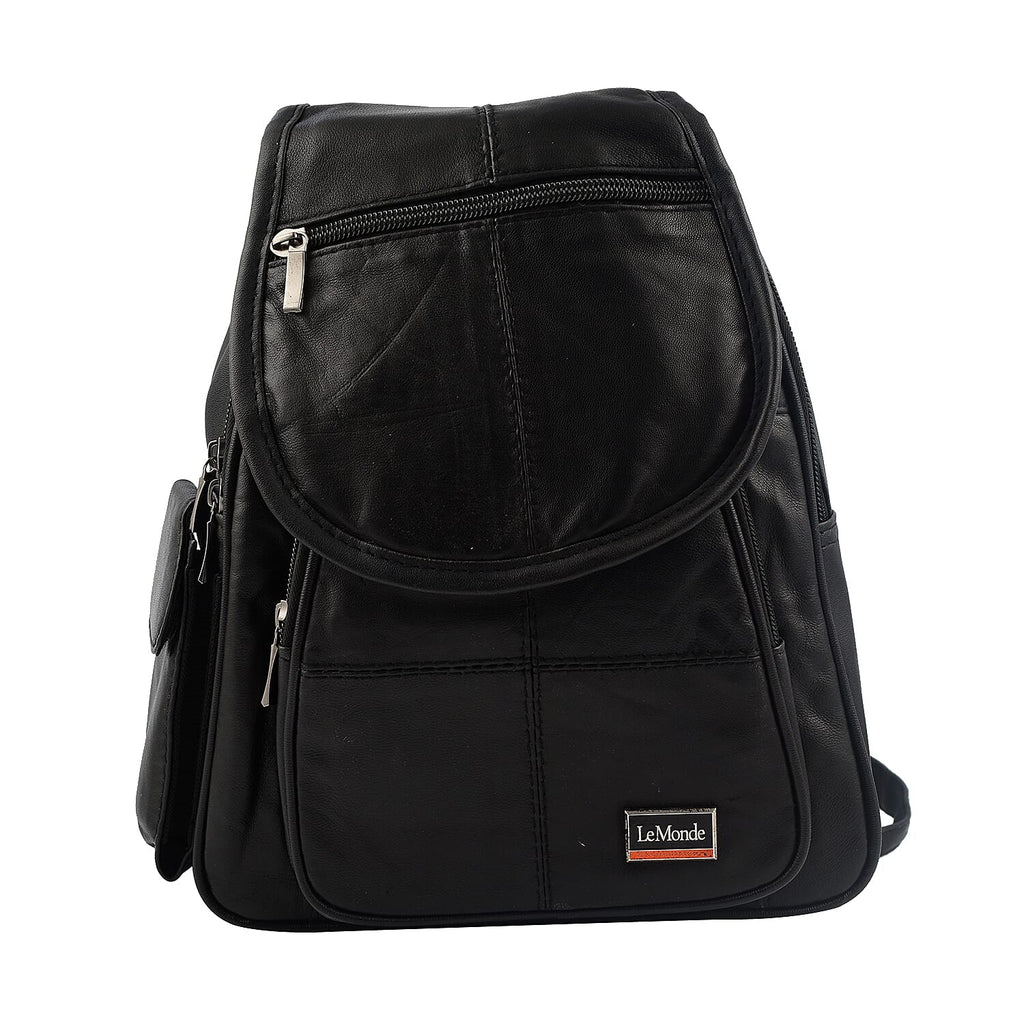 LeMonde Genuine Leather Nappa Backpack - Black