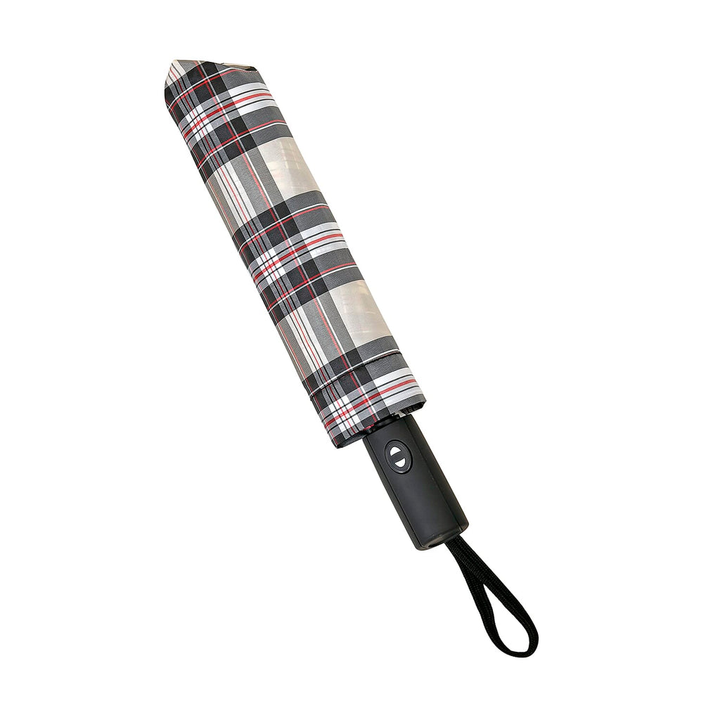 Auto Open - Close Folding Umbrella with Plaided Pattern - Yellow