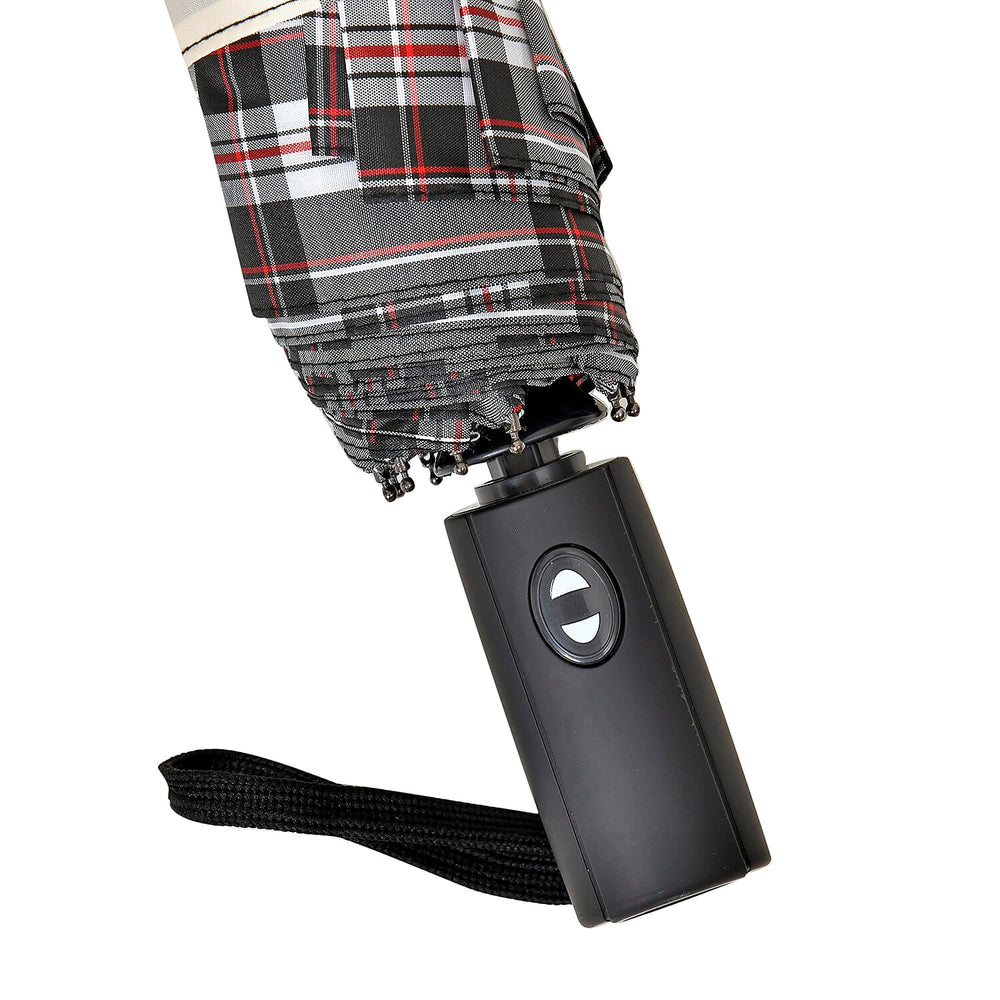 Auto Open - Close Folding Umbrella with Plaided Pattern - Yellow