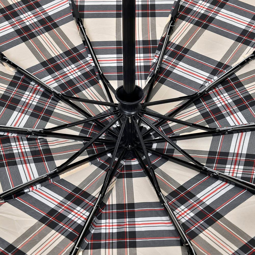 Auto Open - Close Folding Umbrella with Plaided Pattern - Yellow