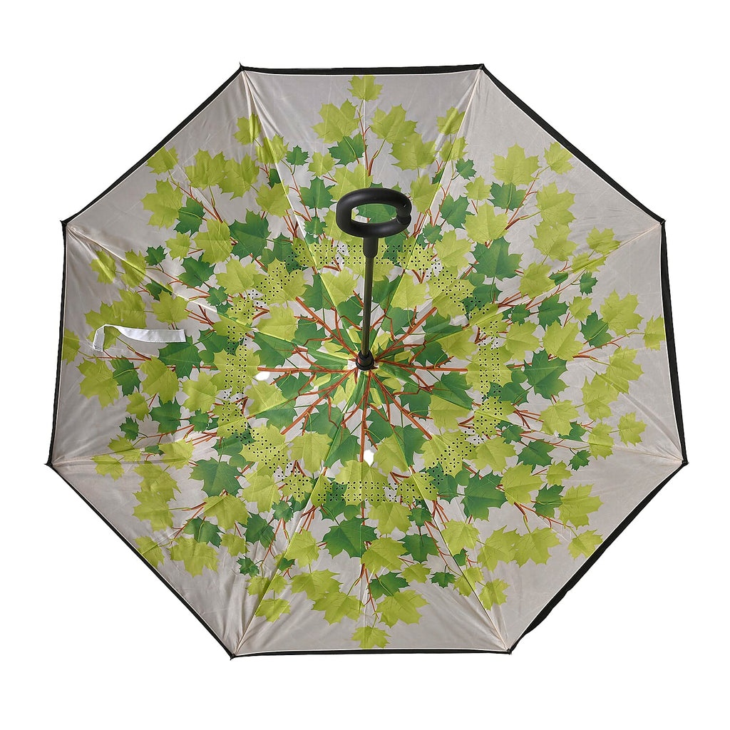 Inverted Umbrella, C Shape Handle Reverse Folding Umbrella, Anti-UV Windproof Travel Umbrella - Green