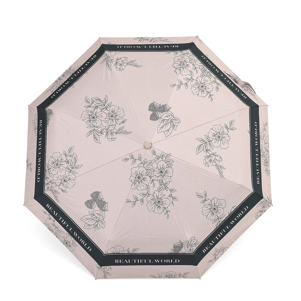 Flower Pattern Automatic Umbrella - Sun and Rain Protection - Beige - Black