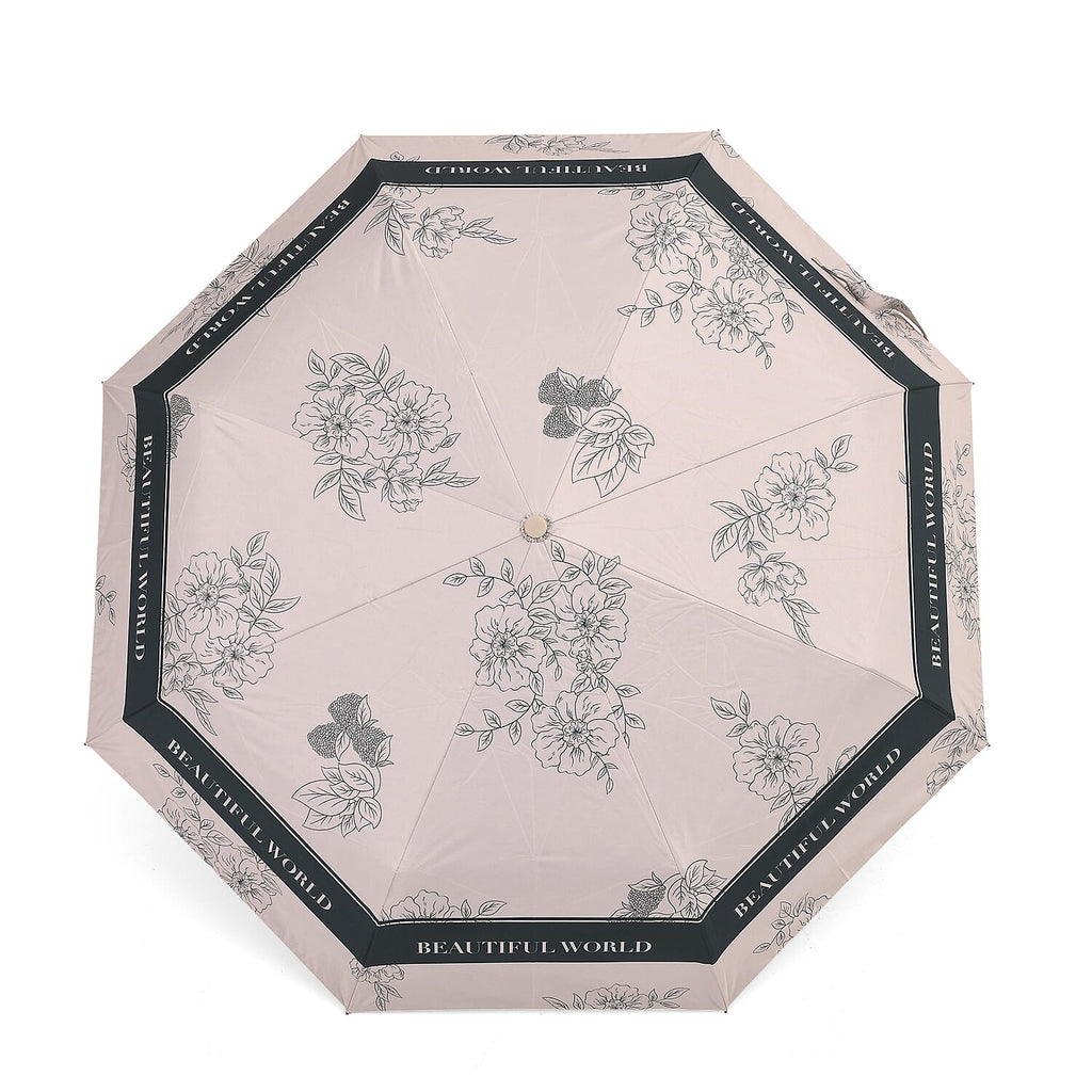 Flower Pattern Automatic Umbrella - Sun and Rain Protection - Beige - Black
