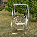 Boho Macrame Garden Hanging Egg Chair with Stand - Cream