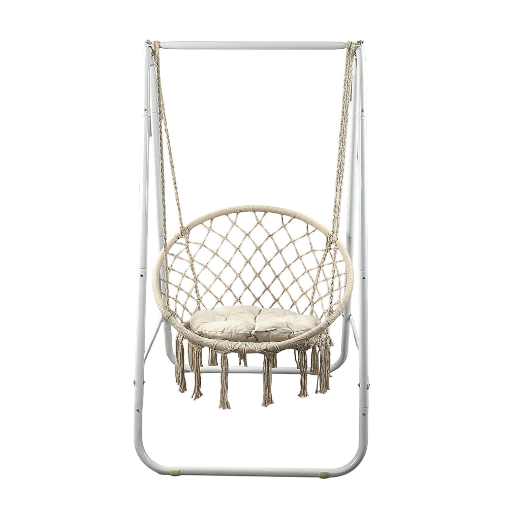 Boho Macrame Garden Hanging Egg Chair with Stand - Cream