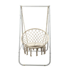 Boho Macrame Garden Hanging Egg Chair with Stand - Cream