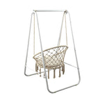 Boho Macrame Garden Hanging Egg Chair with Stand - Cream