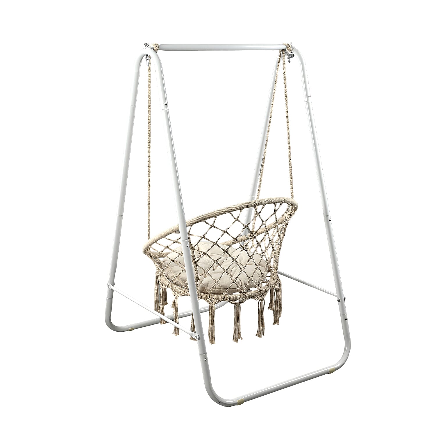 Boho Macrame Garden Hanging Egg Chair with Stand - Cream