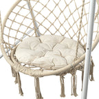 Boho Macrame Garden Hanging Egg Chair with Stand - Cream