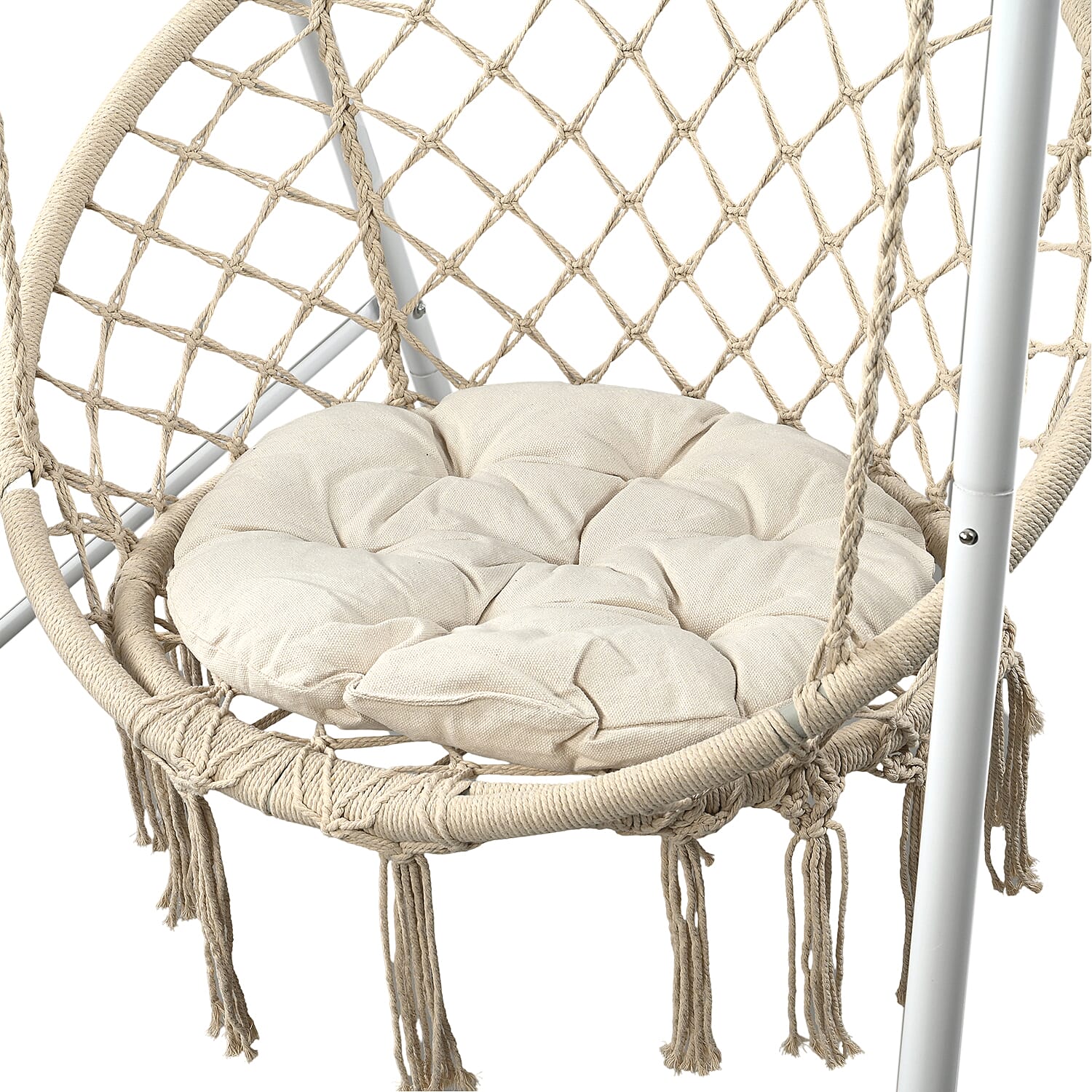 Boho Macrame Garden Hanging Egg Chair with Stand - Cream