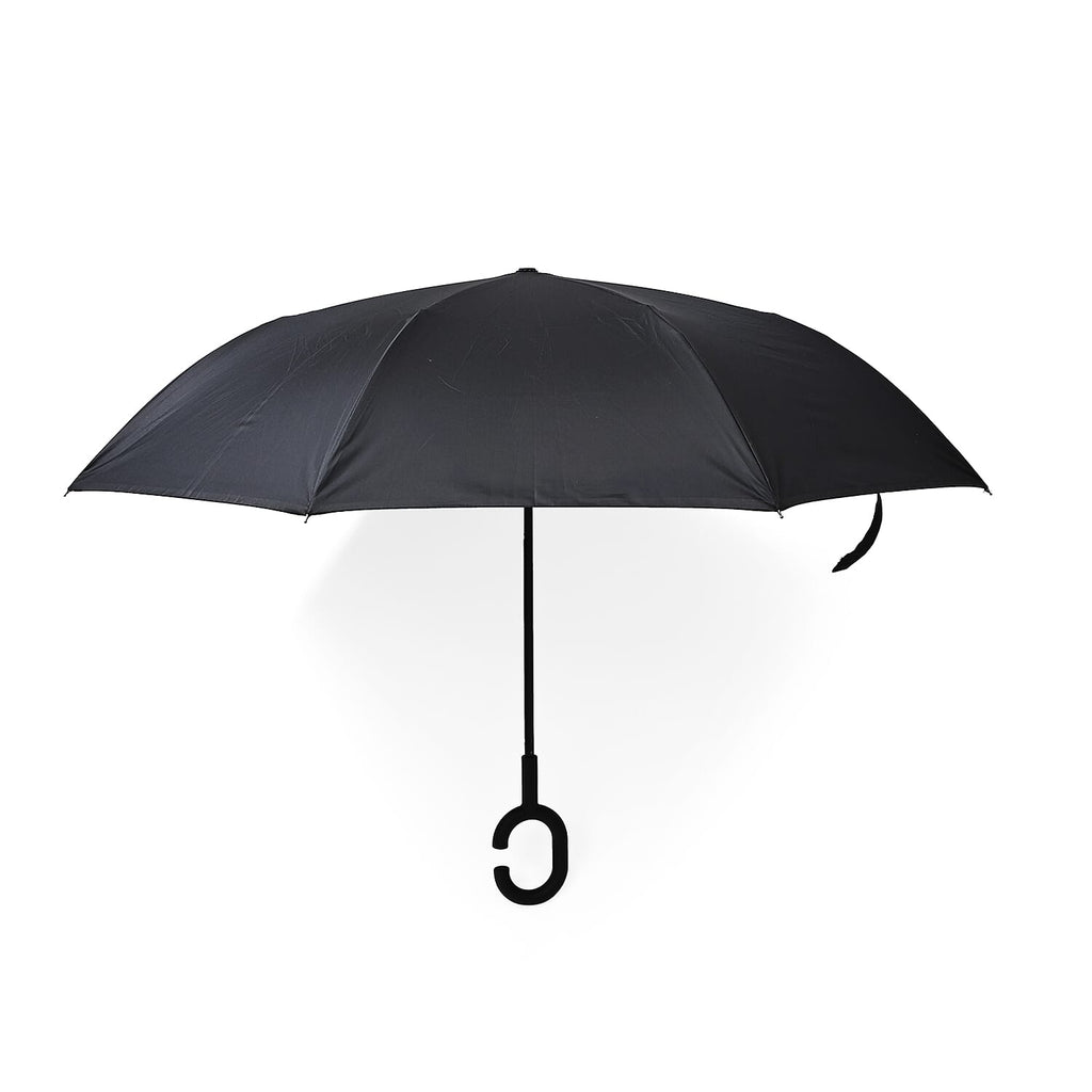 Reverse Flower Pattern Umbrella with C-Shaped Handle - Navy