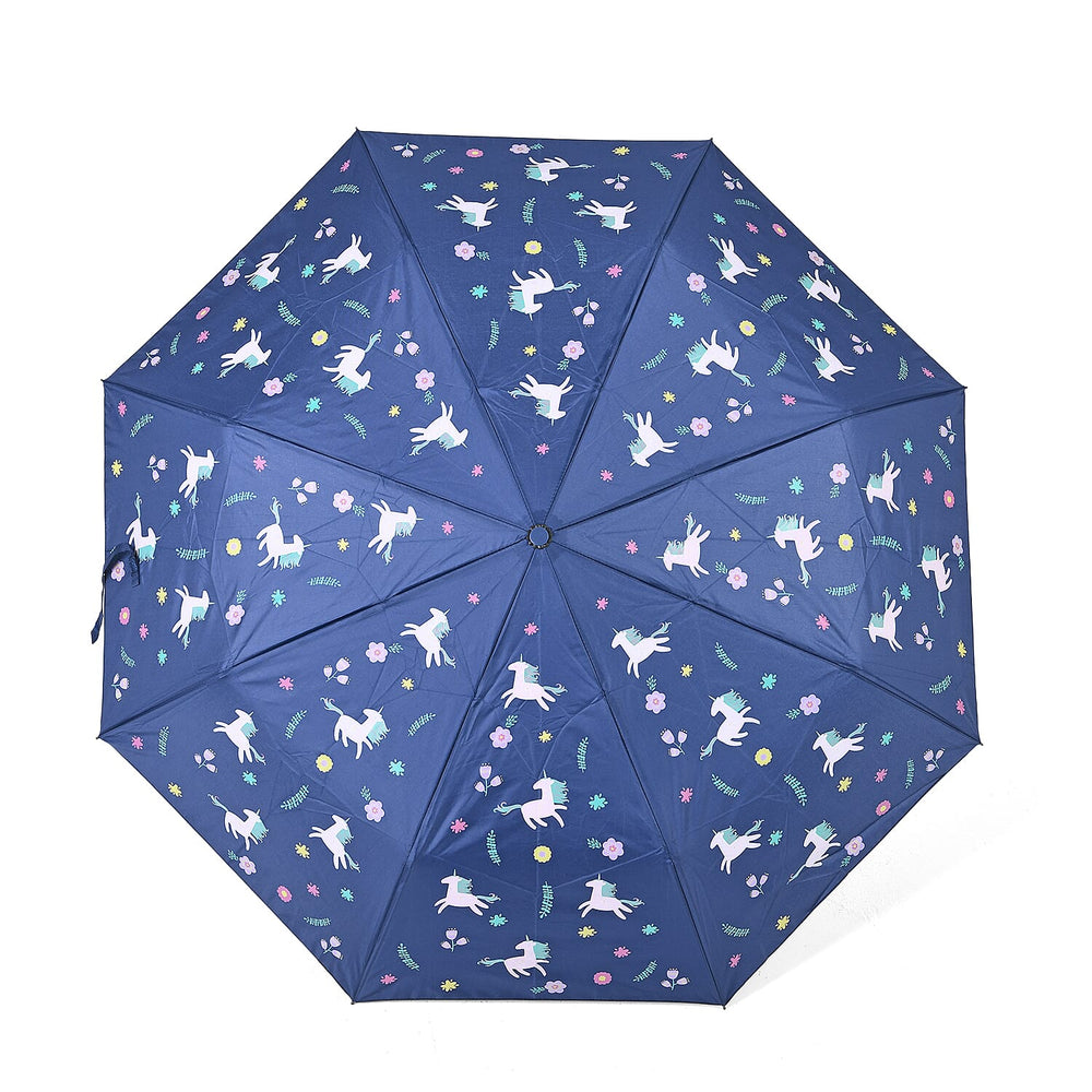 Colour-Changing Unicorn Print Umbrella - Navy