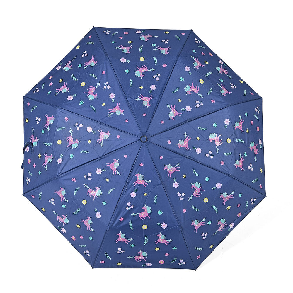 Colour-Changing Unicorn Print Umbrella - Navy
