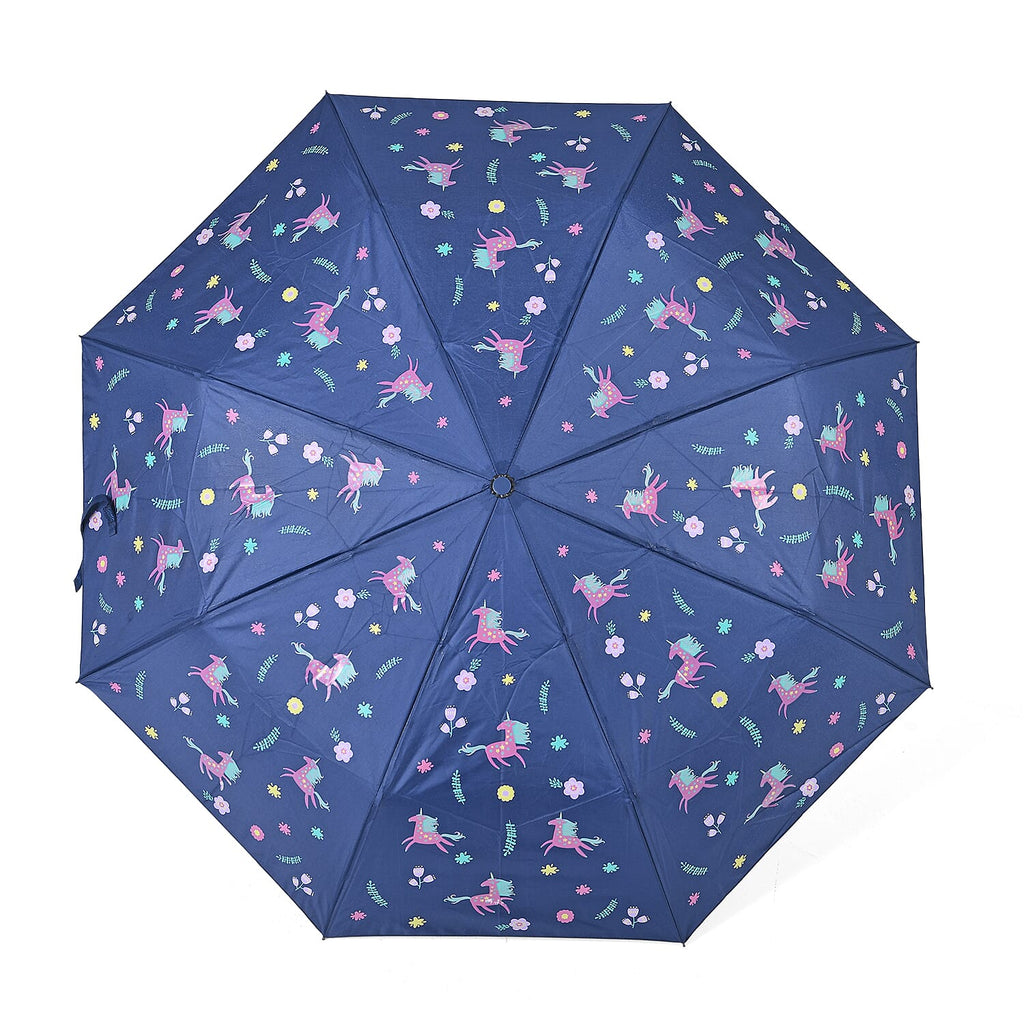 Colour-Changing Unicorn Print Umbrella - Navy
