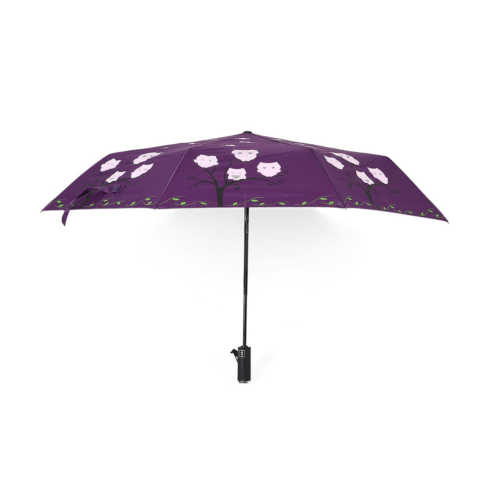 Colour-Changing Owl Print Umbrella - Purple