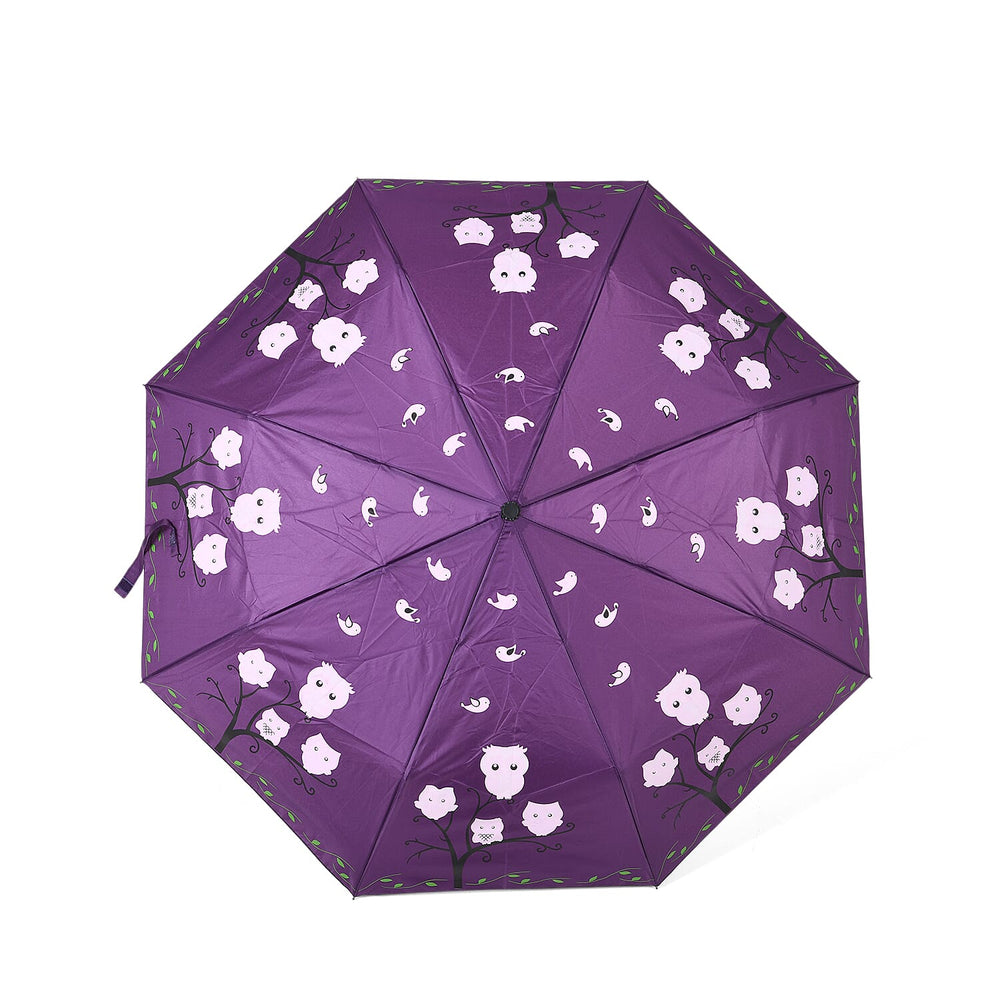Colour-Changing Owl Print Umbrella - Purple