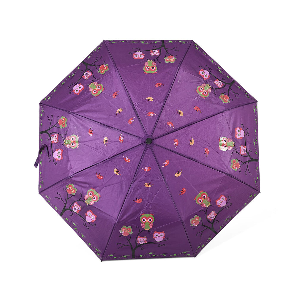 Colour-Changing Owl Print Umbrella - Purple
