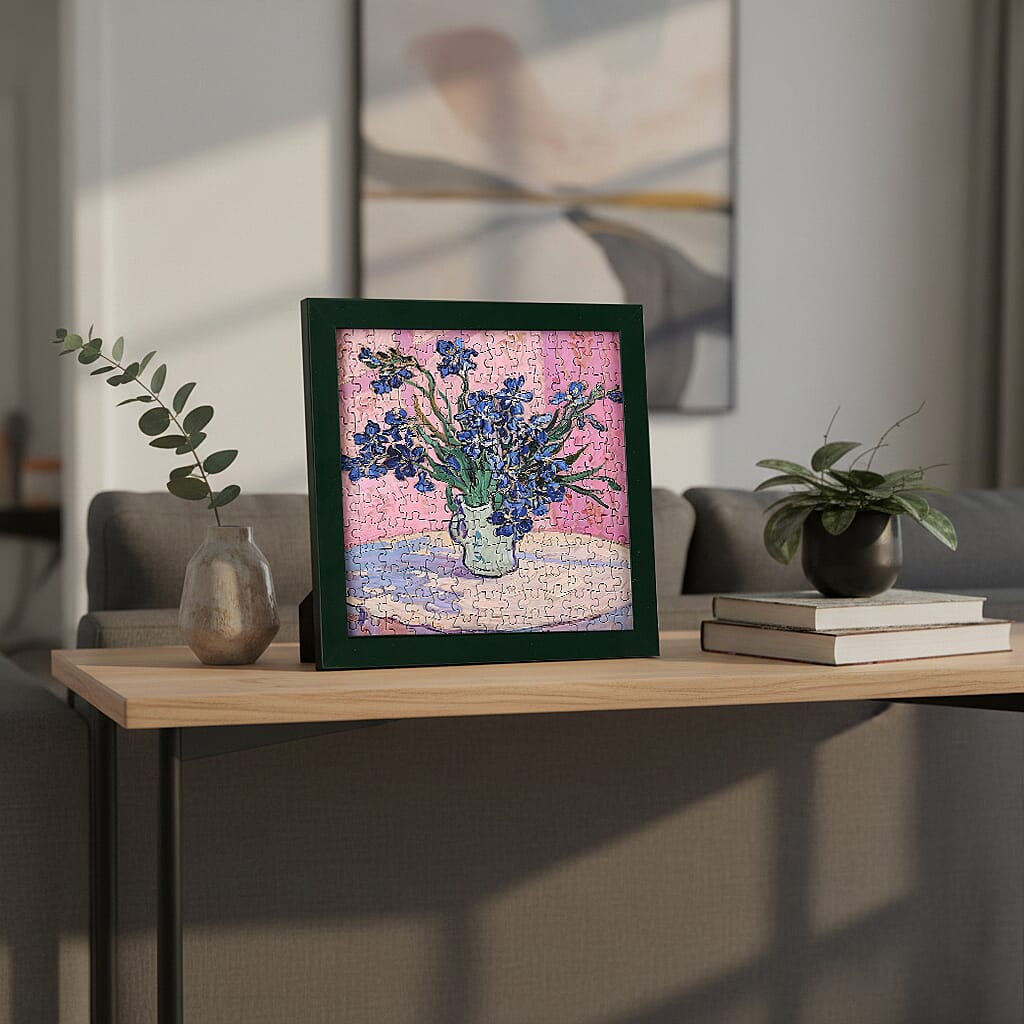 DIY 169-Piece 3D Photo Frame Jigsaw Puzzle - Irises (Against a Pink Background)