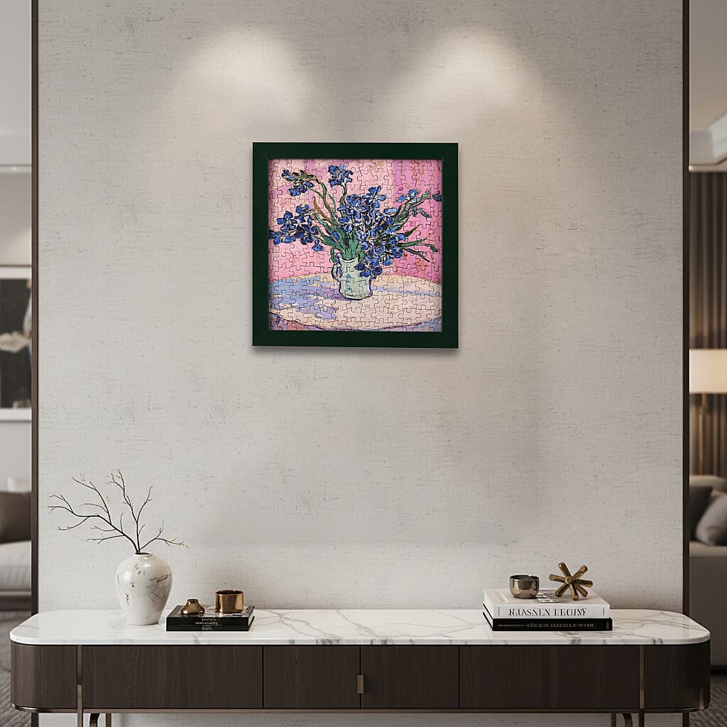 DIY 169-Piece 3D Photo Frame Jigsaw Puzzle - Irises (Against a Pink Background)