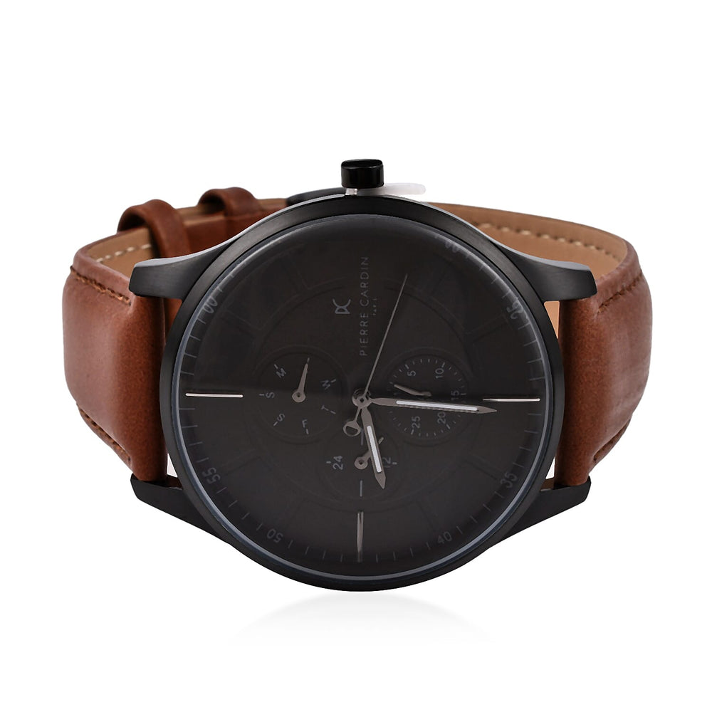 Pierre Cardin Quartz Mens Watch with Brown Leather Strap