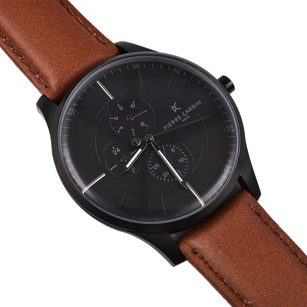 Pierre Cardin Quartz Mens Watch with Brown Leather Strap