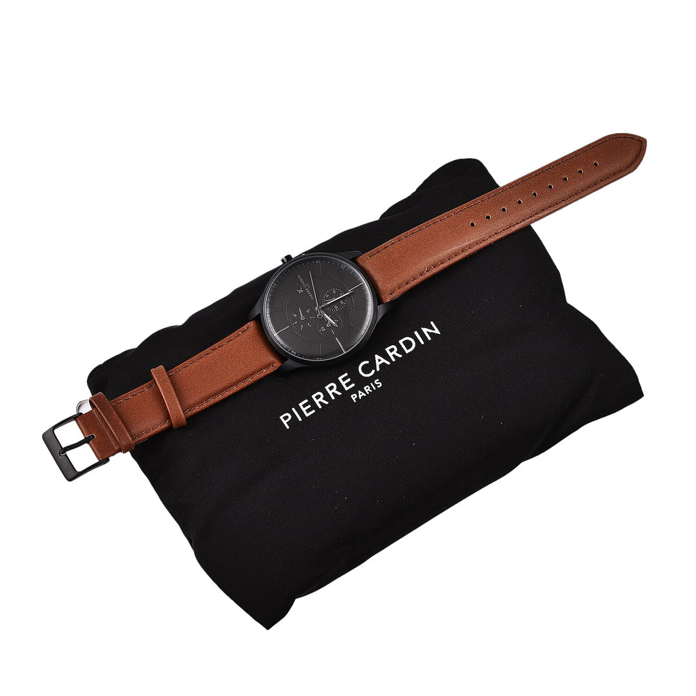 Pierre Cardin Quartz Mens Watch with Brown Leather Strap