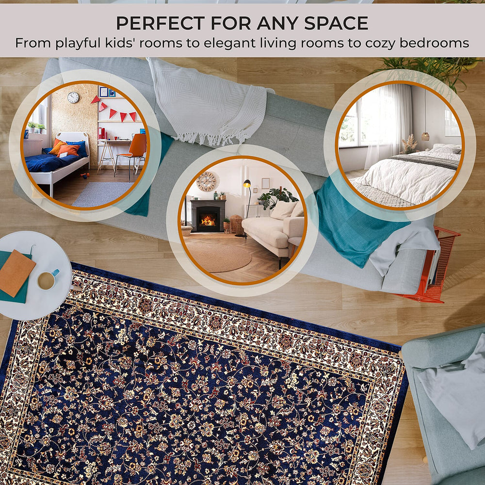 Polyester Traditional Rug and Door Mat (Size 120x1 cm) - Blue & Yellow