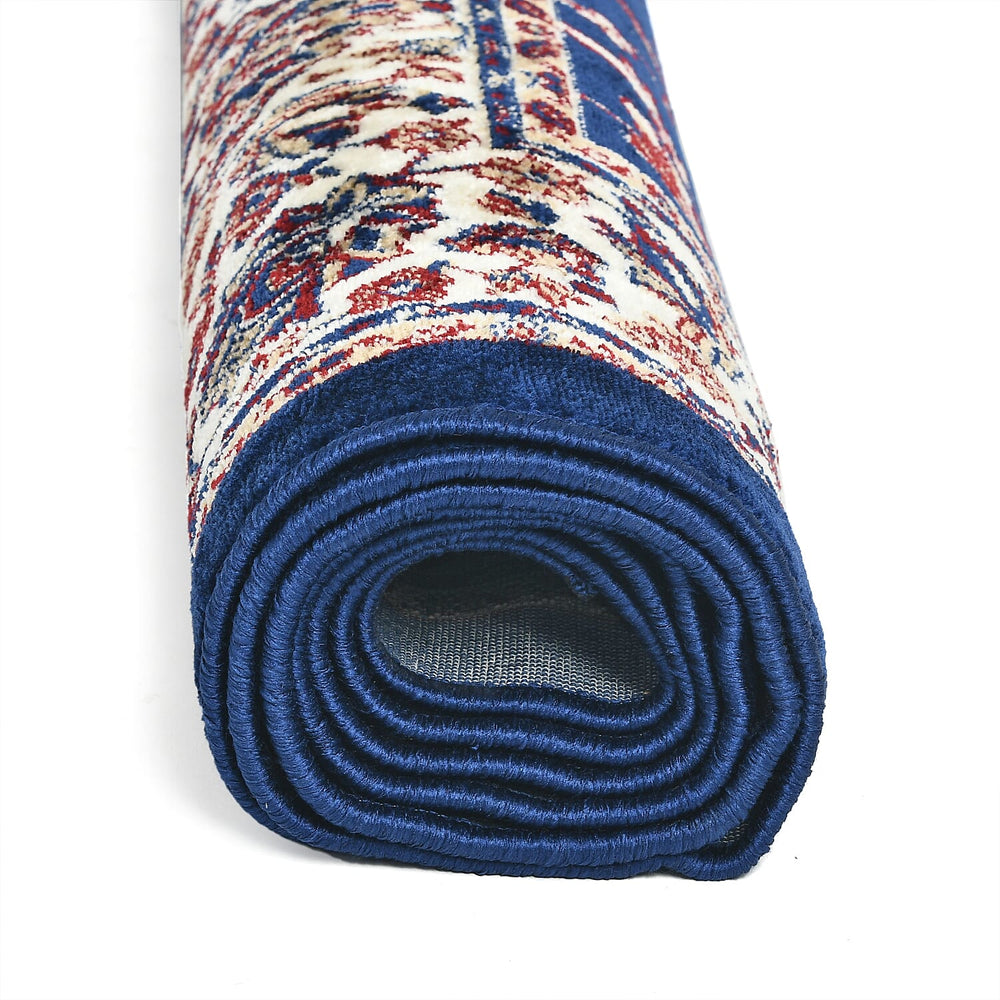 Polyester Traditional Rug and Door Mat (Size 120x1 cm) - Blue & Yellow