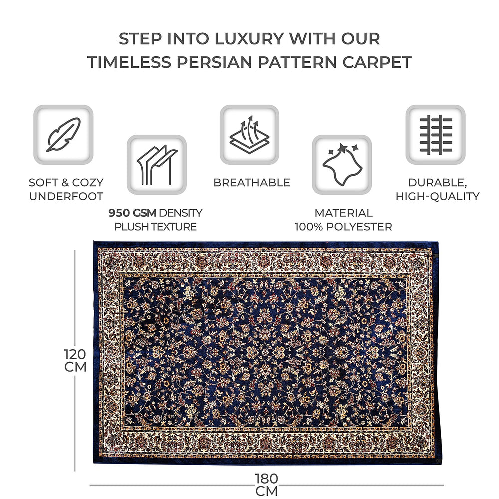 Polyester Traditional Rug and Door Mat (Size 120x1 cm) - Blue & Yellow