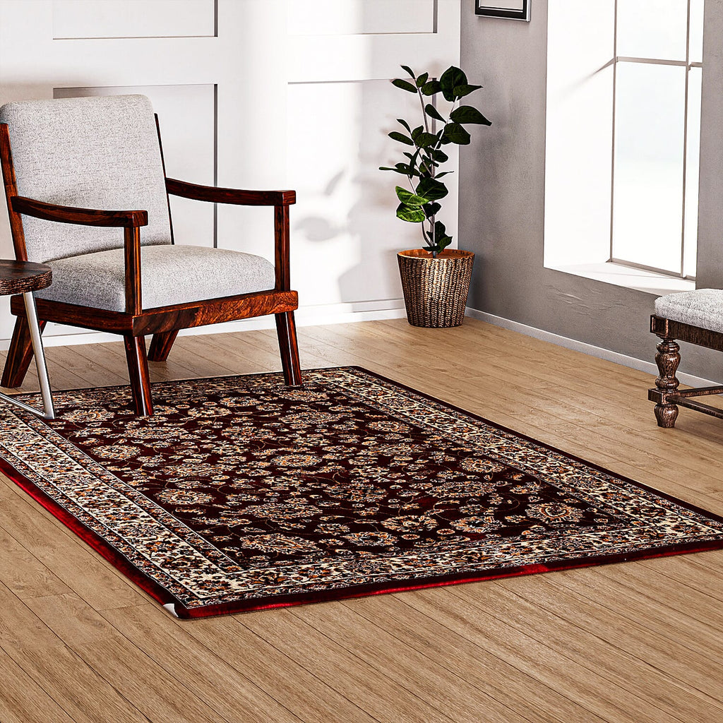 Polyester Traditional Rug and Door Mat (Size 120x1 cm) - Red & Yellow