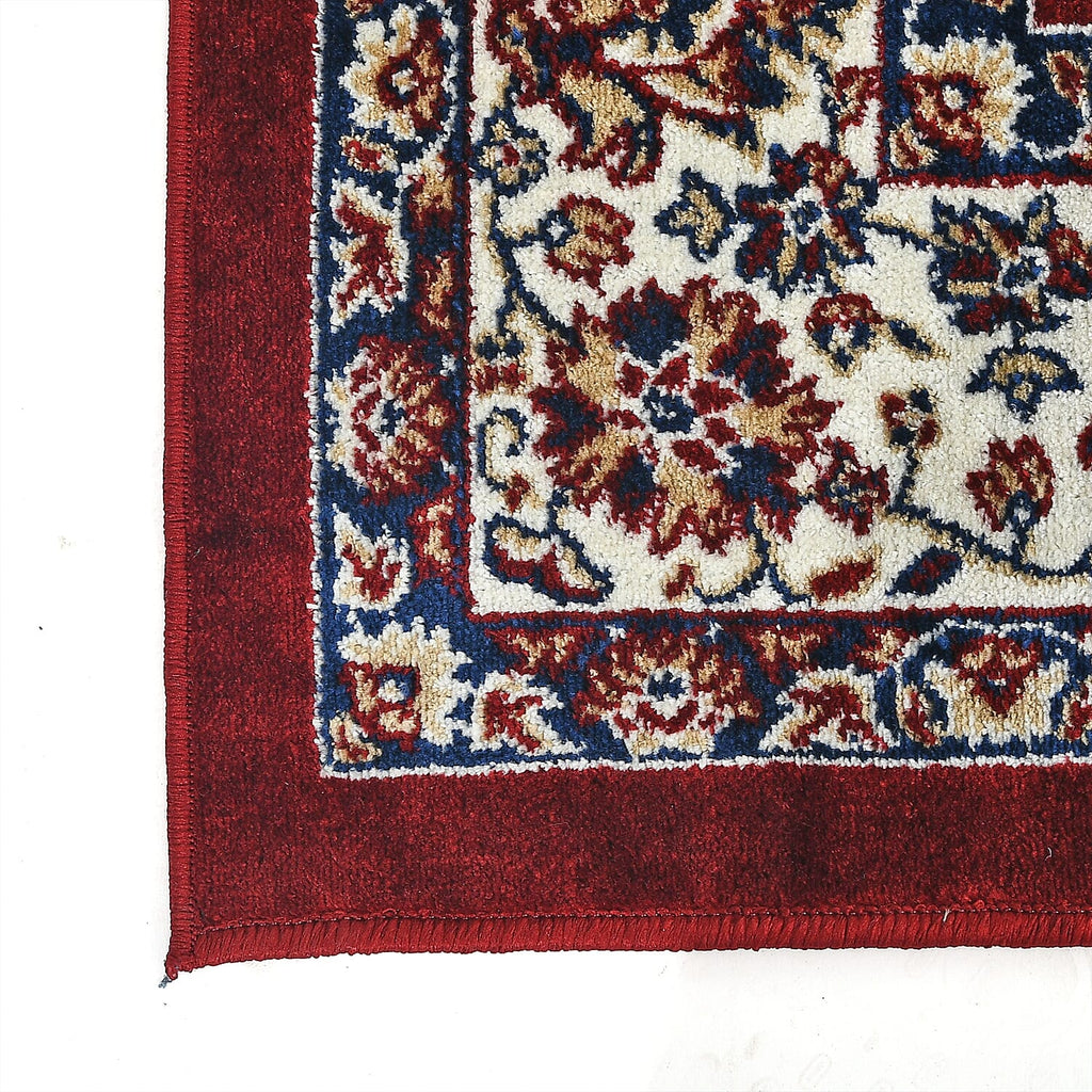 Polyester Traditional Rug and Door Mat (Size 120x1 cm) - Red & Yellow