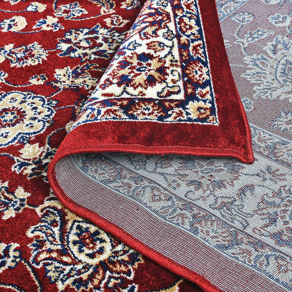 Polyester Traditional Rug and Door Mat (Size 120x1 cm) - Red & Yellow
