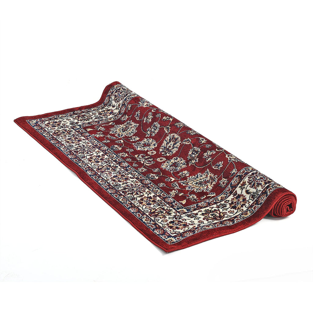 Polyester Traditional Rug and Door Mat (Size 120x1 cm) - Red & Yellow