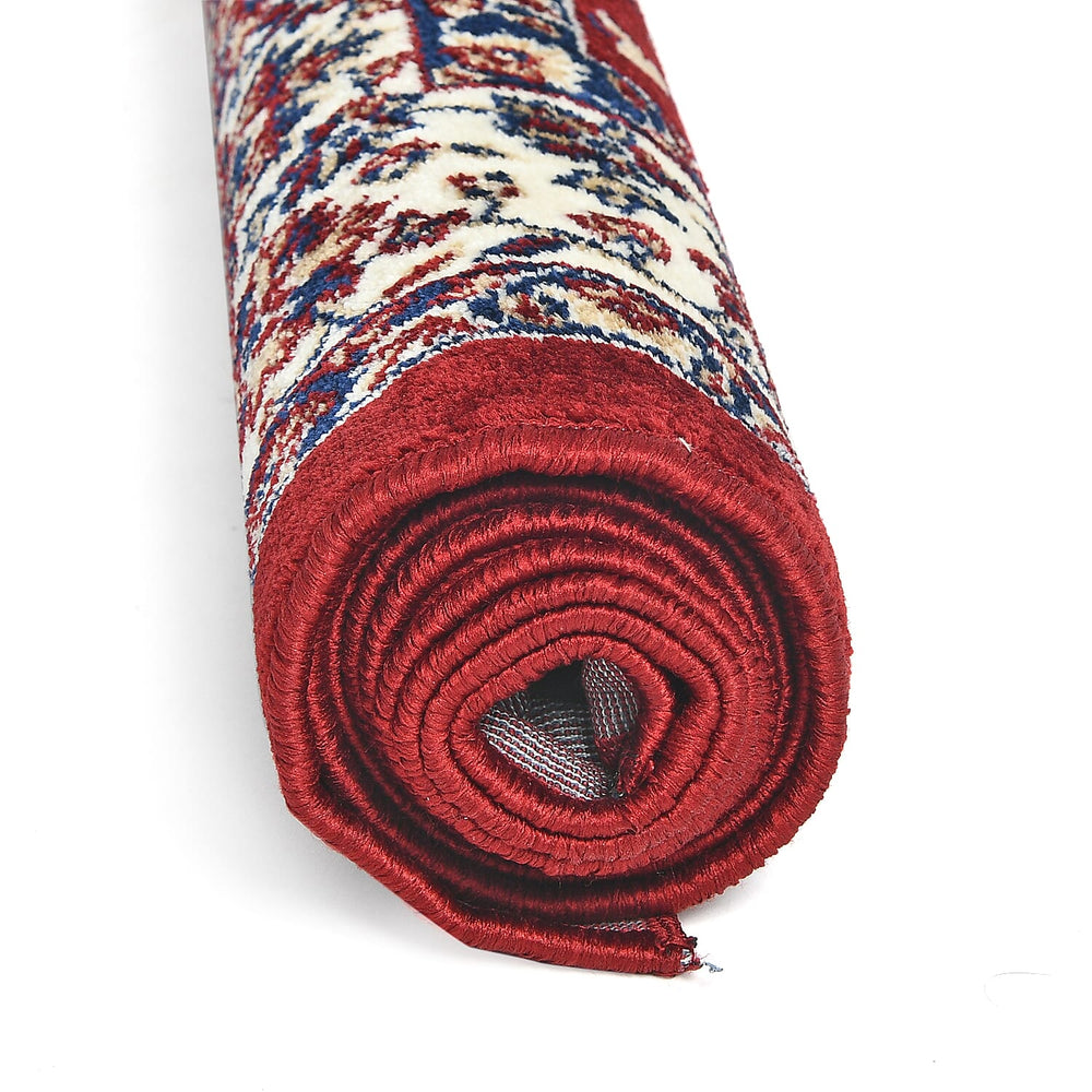 Polyester Traditional Rug and Door Mat (Size 120x1 cm) - Red & Yellow